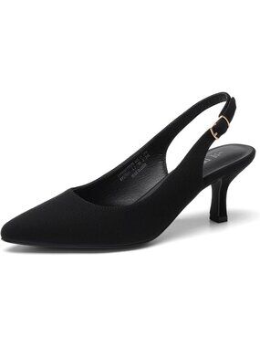Dream Pairs Women's Black Suede Kitten Slingback Heels Pointed Toe Low Heel Pump